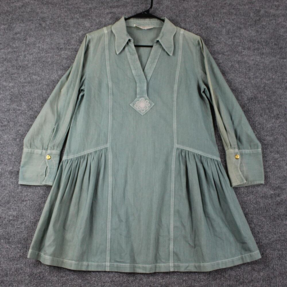 Anna Cate Dress XS Mina Fadded Green Boho Mini Long Sleeve Minimalist Peasant